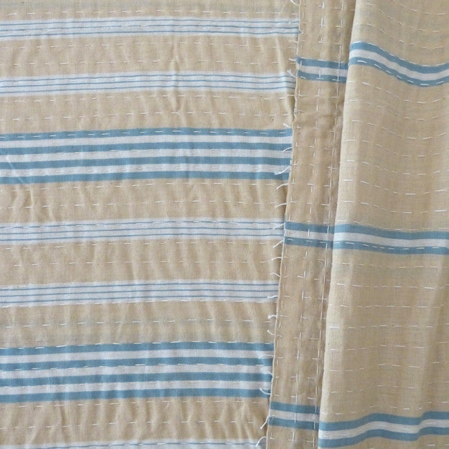 Blue and Tan Ticking Quilt