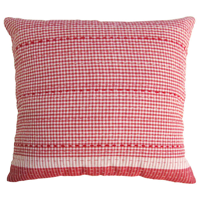 Red Check Cushion / Red Stitching