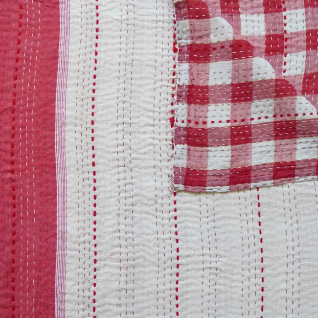 Red Stripe and Check Quilt